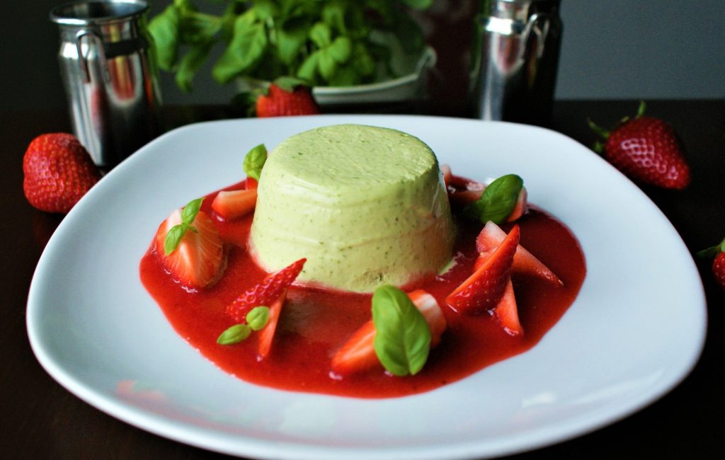 Basil Panna Cotta with Strawberry Couli